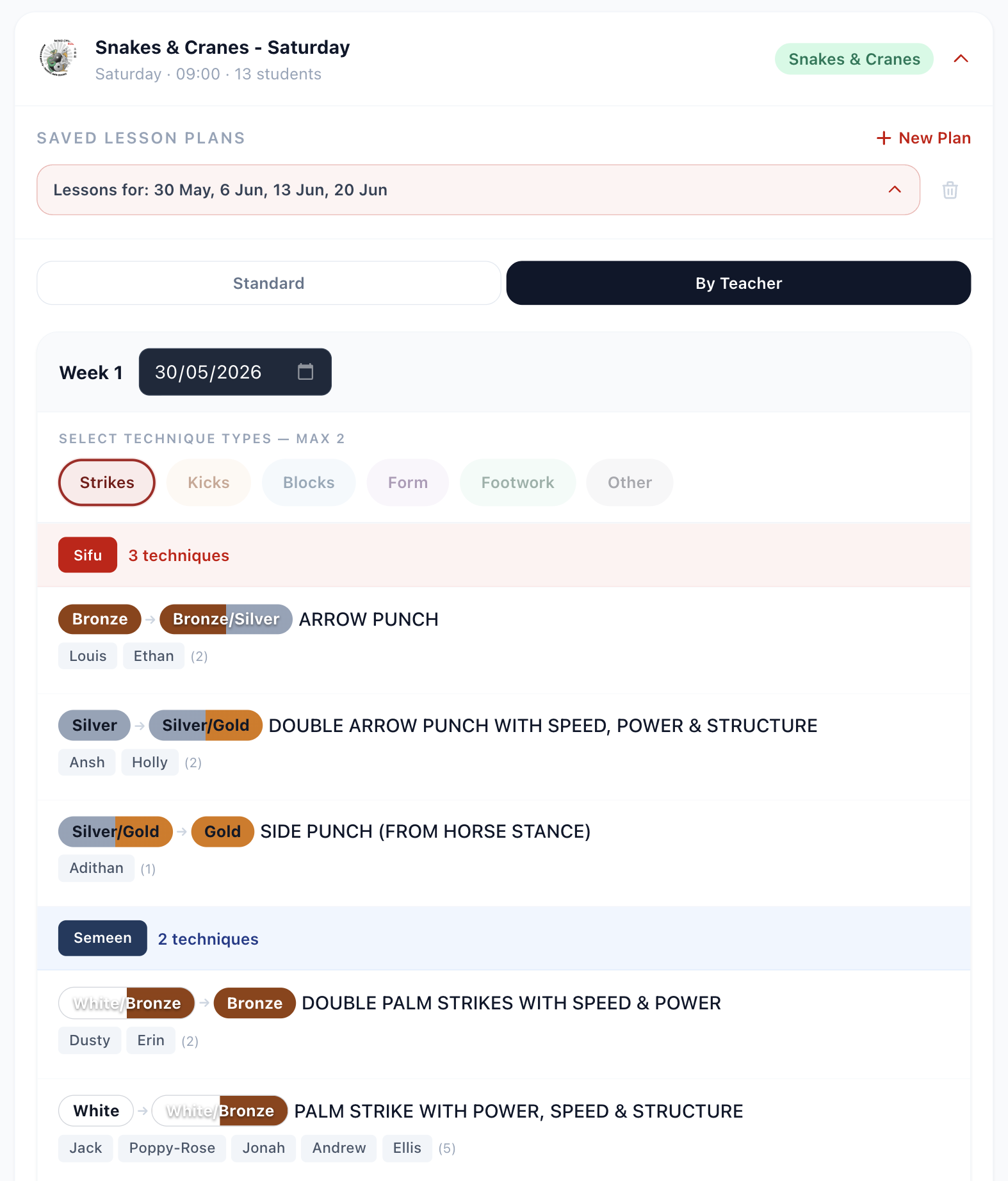 r4ptor lesson planner standard view with taught by selectors